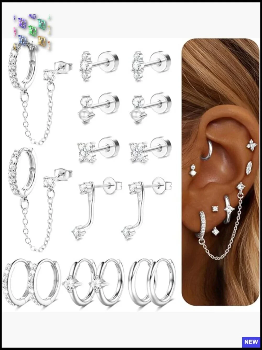 Hypoallergenic Flatback Stud Hoop 14K Gold Plated Earring Set Surgical Steel